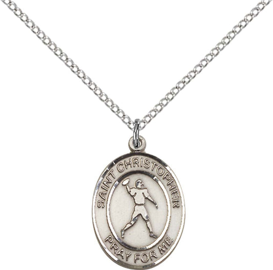 Sterling Silver St. Christopher/Football Pendant with 18 inch Sterling Silver Light Curb Chain