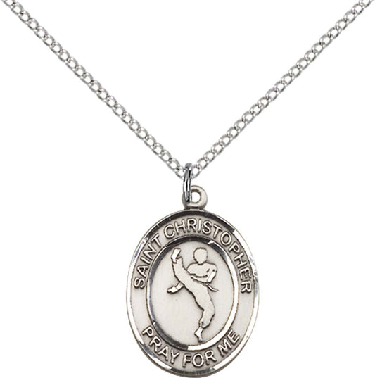 Sterling Silver St. Christopher/Martial Arts Penda with 18 inch Sterling Silver Light Curb Chain