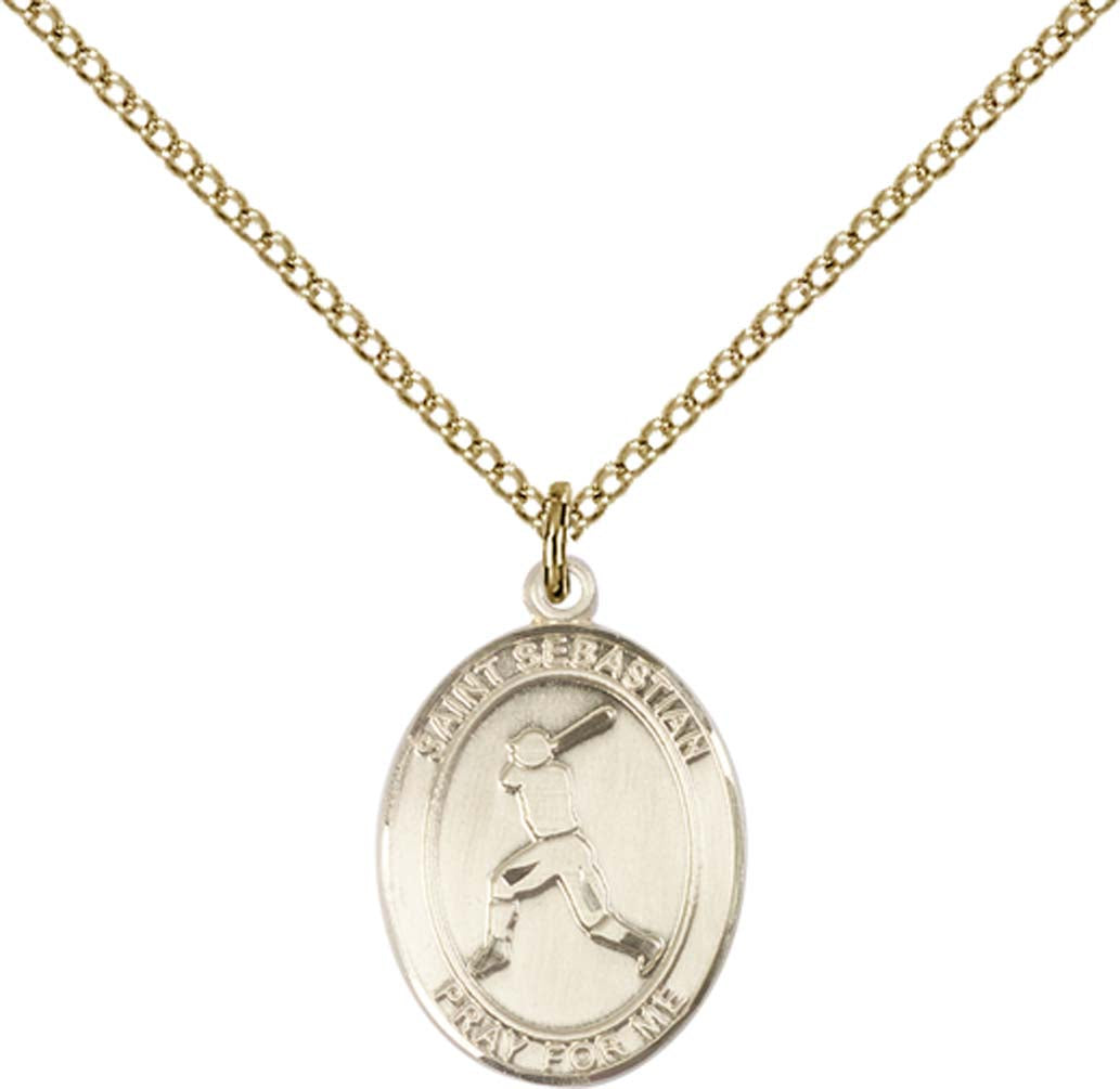14kt Gold Filled St. Sebastian/Baseball Pendant with 18 inch Gold Filled Light Curb Chain