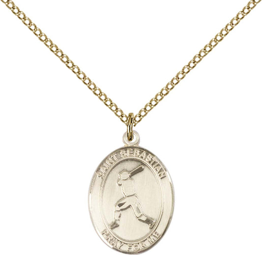 14kt Gold Filled St. Sebastian/Baseball Pendant with 18 inch Gold Filled Light Curb Chain