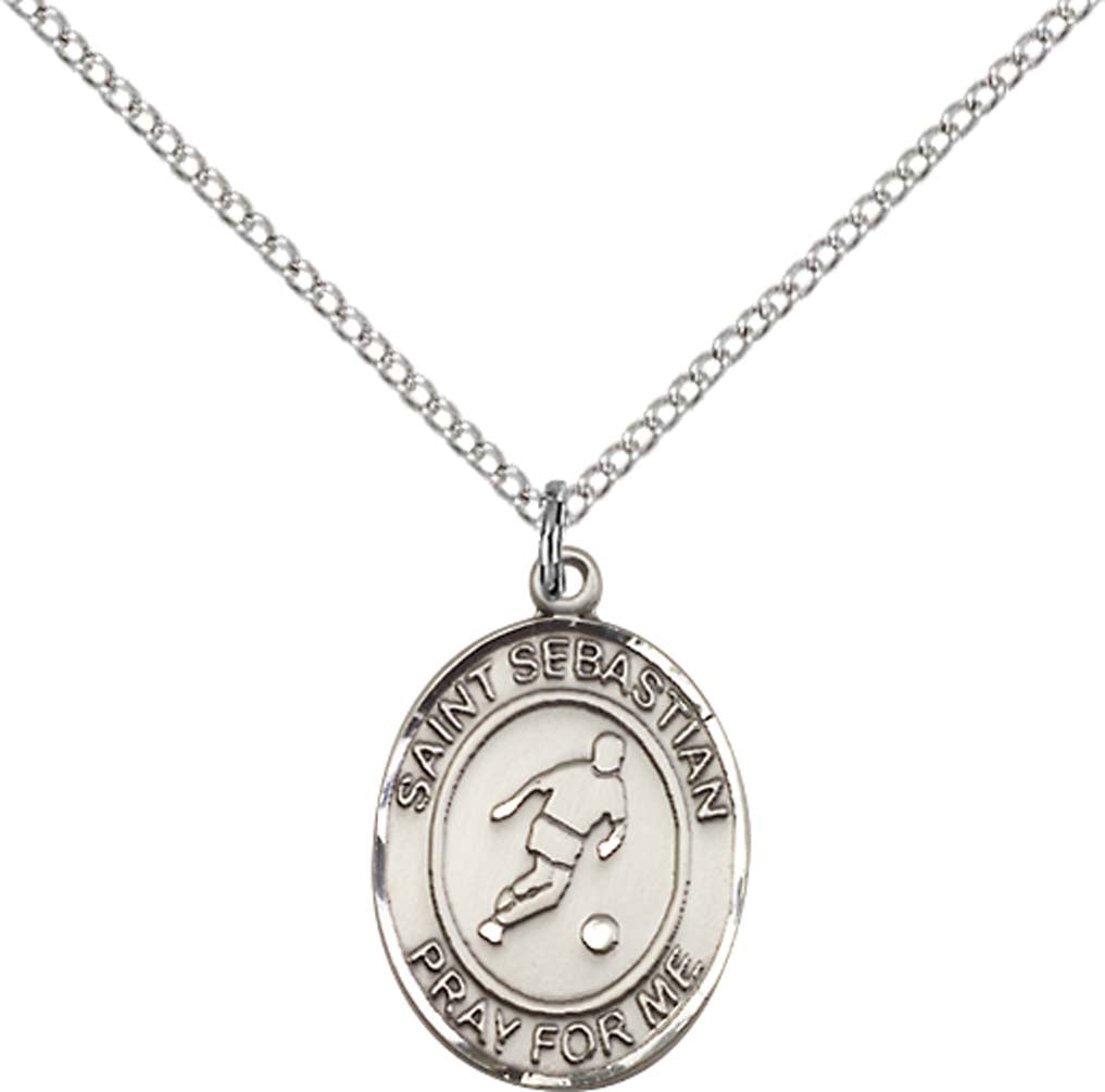 Sterling Silver St. Sebastian/Soccer Pendant with 18 inch Sterling Silver Light Curb Chain