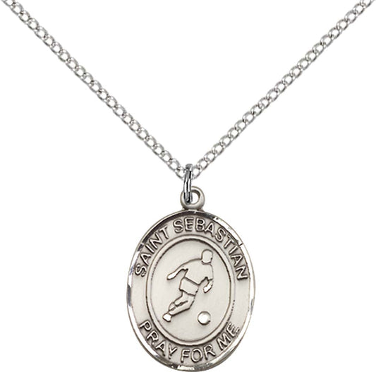 Sterling Silver St. Sebastian/Soccer Pendant with 18 inch Sterling Silver Light Curb Chain