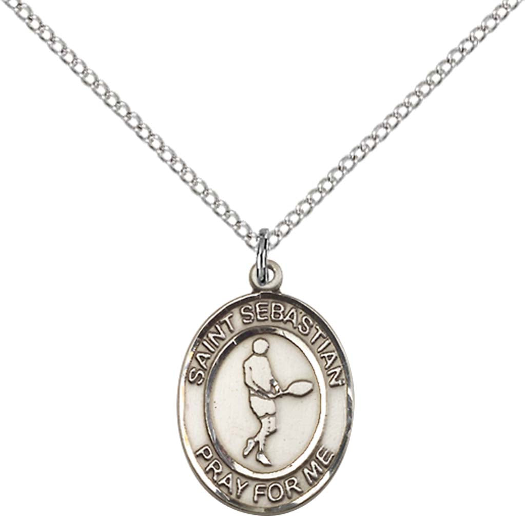 Sterling Silver St. Sebastian/Tennis Pendant with 18 inch Sterling Silver Light Curb Chain