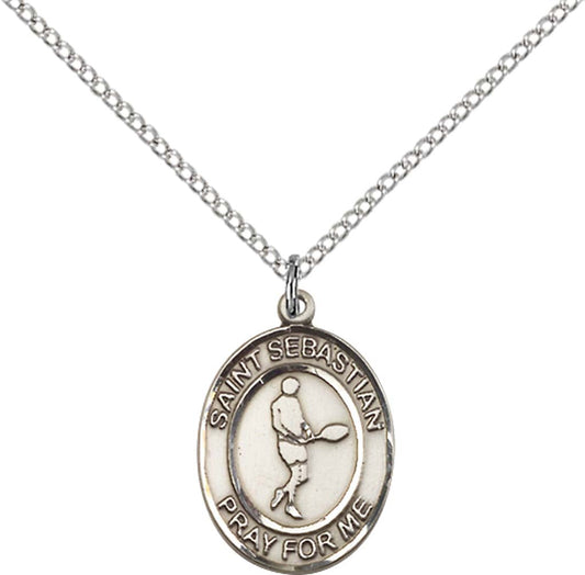Sterling Silver St. Sebastian/Tennis Pendant with 18 inch Sterling Silver Light Curb Chain