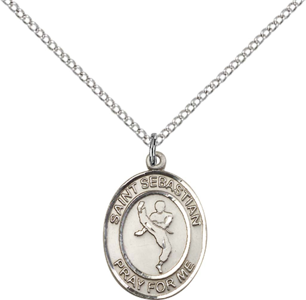 Sterling Silver St. Sebastian/Martial Arts Pendant with 18 inch Sterling Silver Light Curb Chain