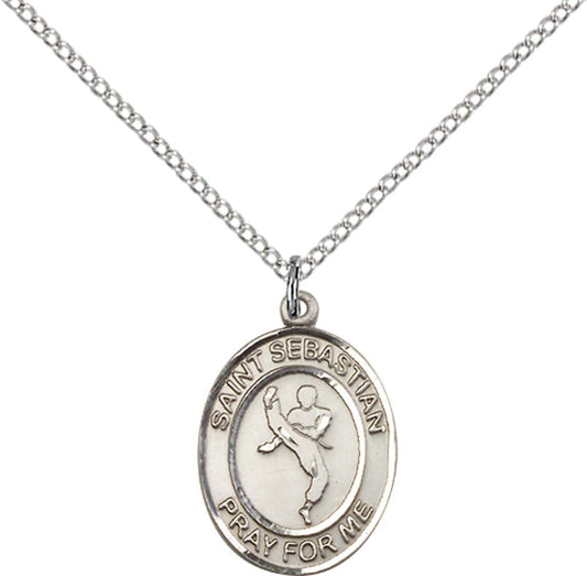 Sterling Silver St. Sebastian/Martial Arts Pendant with 18 inch Sterling Silver Light Curb Chain
