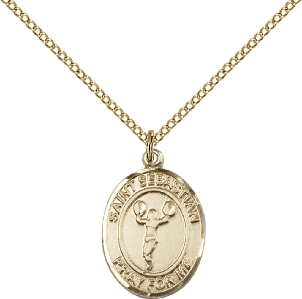 14kt Gold Filled St. Sebastian/Cheerleading Pendant with 18 inch Gold Filled Light Curb Chain
