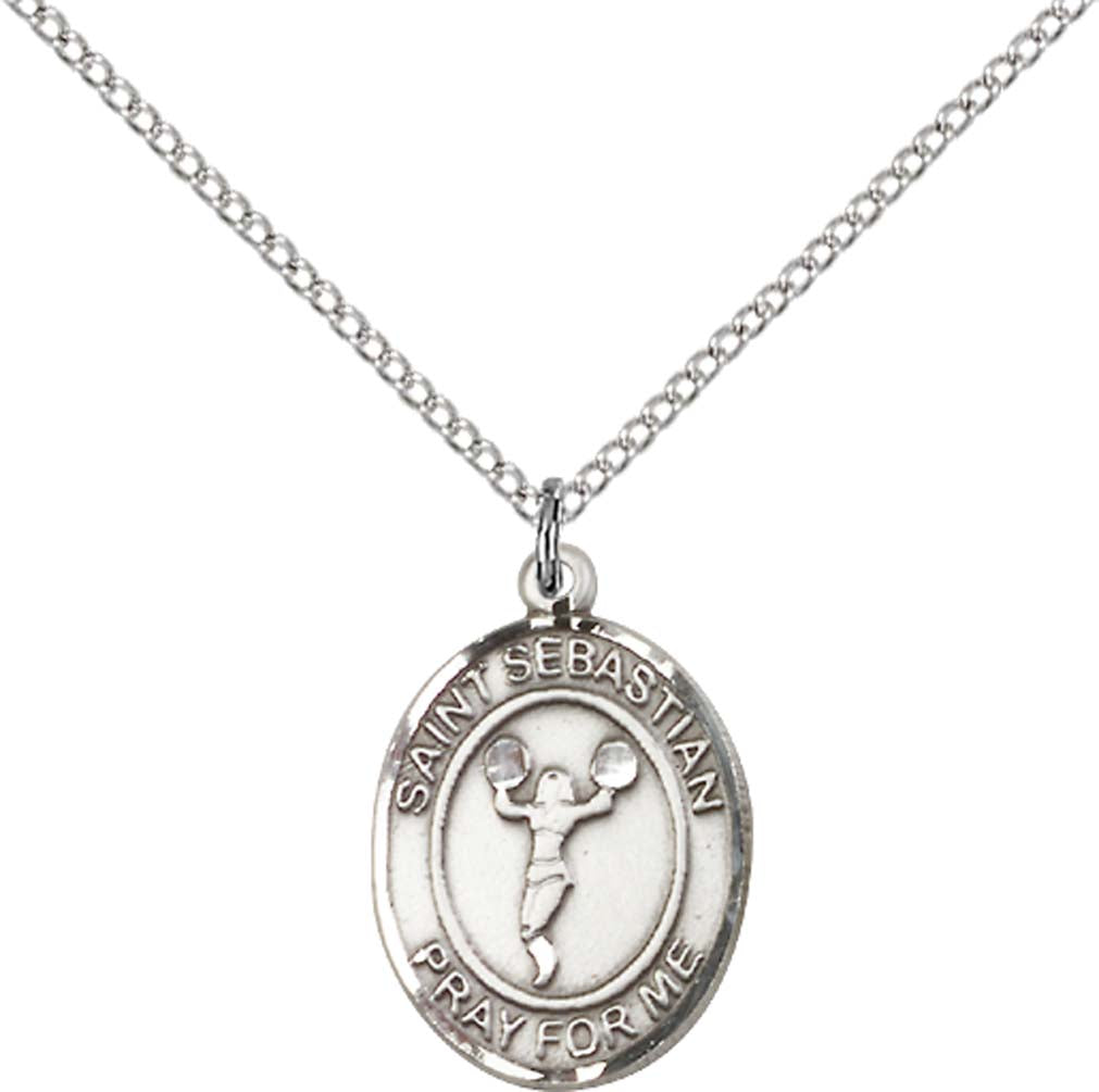 Sterling Silver St. Sebastian/Cheerleading Pendant with 18 inch Sterling Silver Light Curb Chain