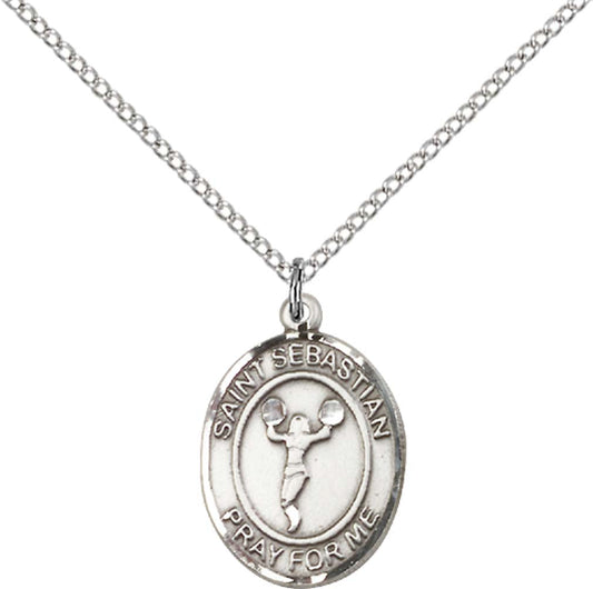Sterling Silver St. Sebastian/Cheerleading Pendant with 18 inch Sterling Silver Light Curb Chain