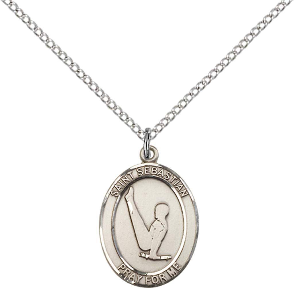 Sterling Silver St. Sebastian/Gymnastics Pendant with 18 inch Sterling Silver Light Curb Chain