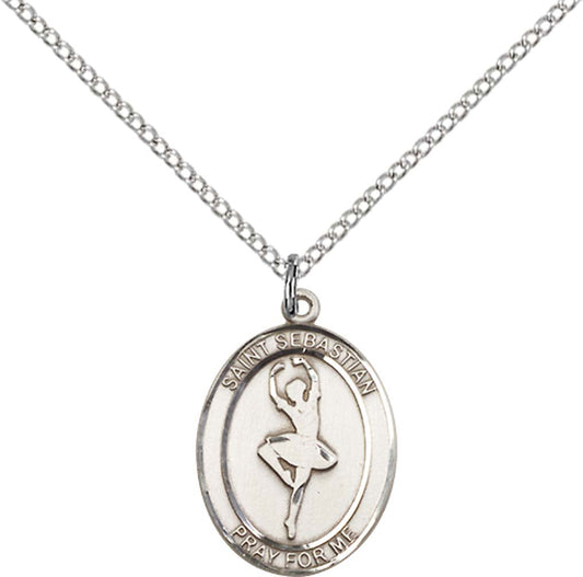 Sterling Silver St. Sebastian/Dance Pendant with 18 inch Sterling Silver Light Curb Chain