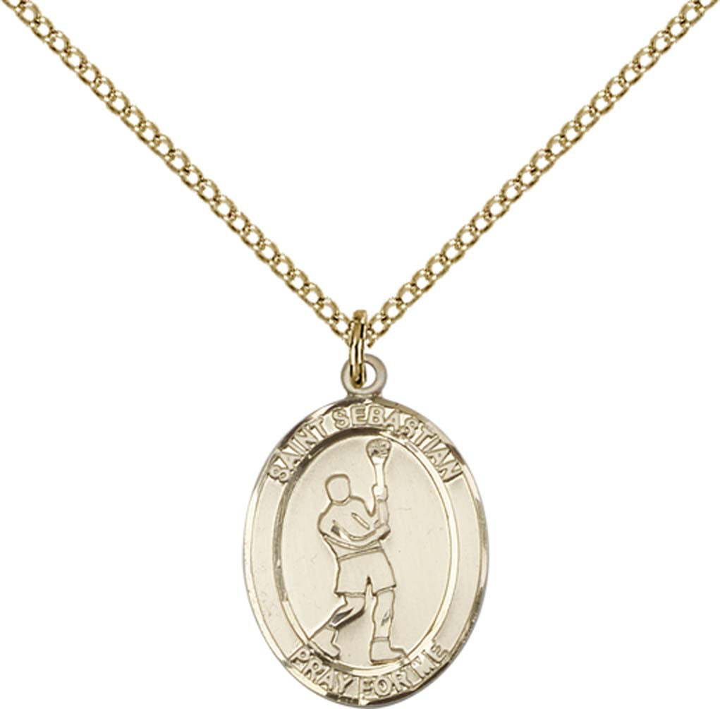 14kt Gold Filled St. Sebastian/Lacrosse Pendant with 18 inch Gold Filled Light Curb Chain