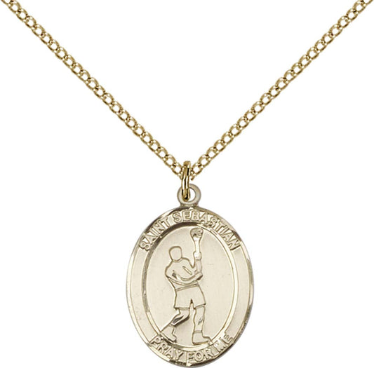 14kt Gold Filled St. Sebastian/Lacrosse Pendant with 18 inch Gold Filled Light Curb Chain