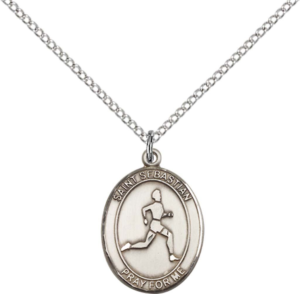 Sterling Silver St. Sebastian/Track & Field Pendan with 18 inch Sterling Silver Light Curb Chain