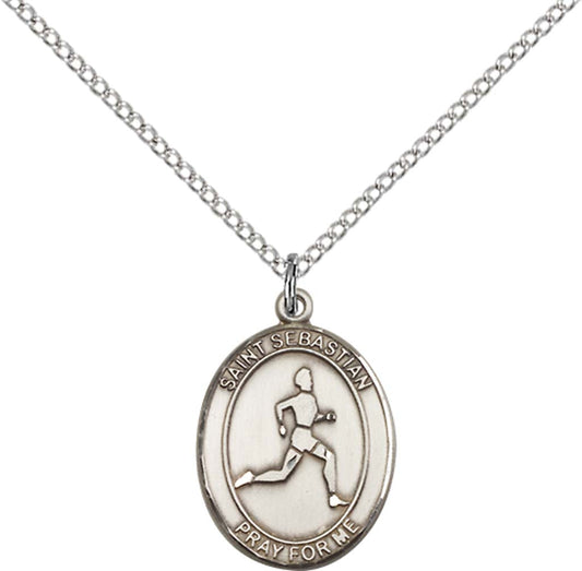Sterling Silver St. Sebastian/Track & Field Pendan with 18 inch Sterling Silver Light Curb Chain