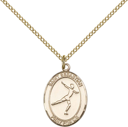 14kt Gold Filled St. Sebastian/Figure Skating Pendant with 18 inch Gold Filled Light Curb Chain