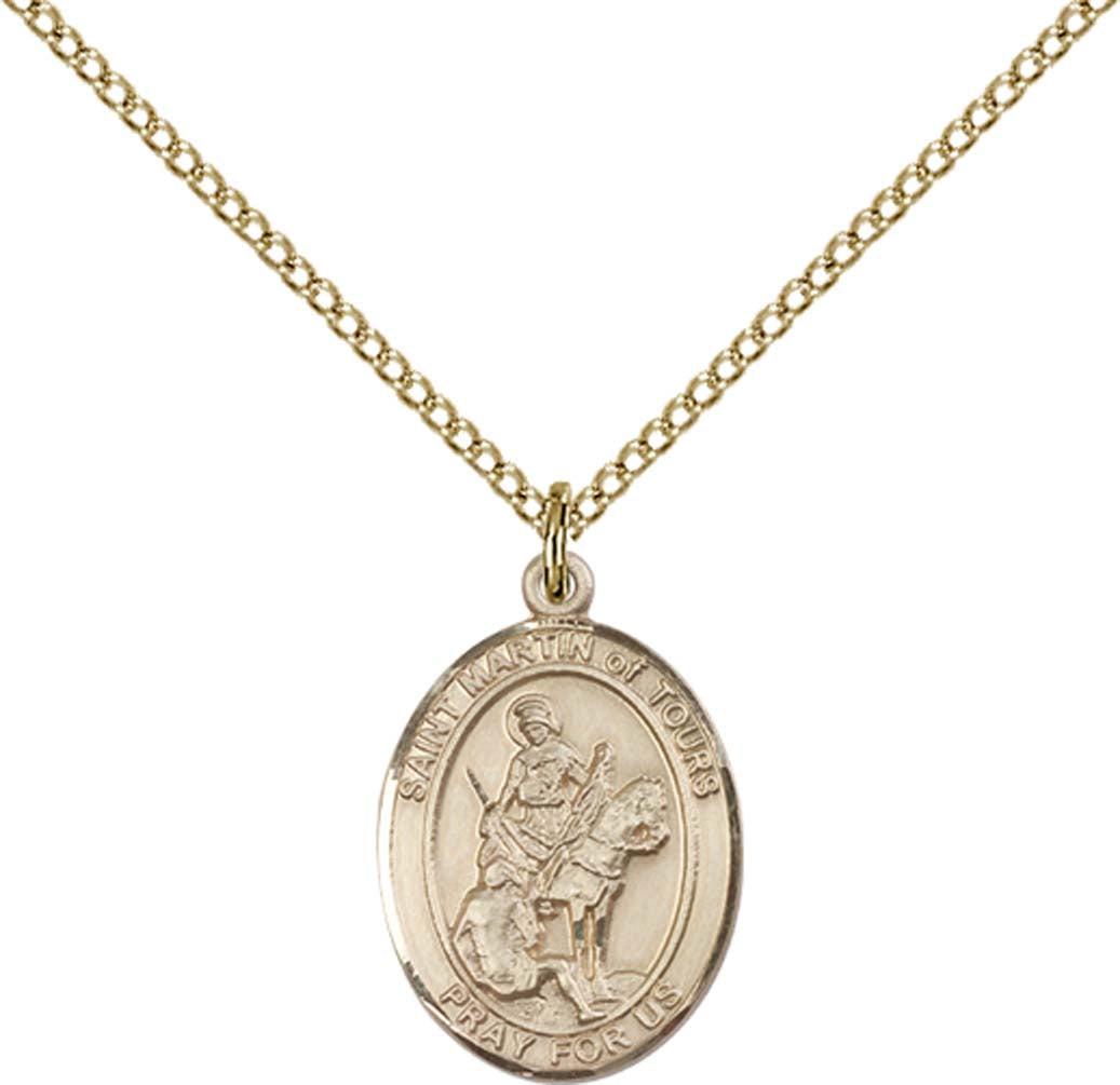 14kt Gold Filled St. Martin of Tours Pendant with 18 inch Gold Filled Light Curb Chain - Medium
