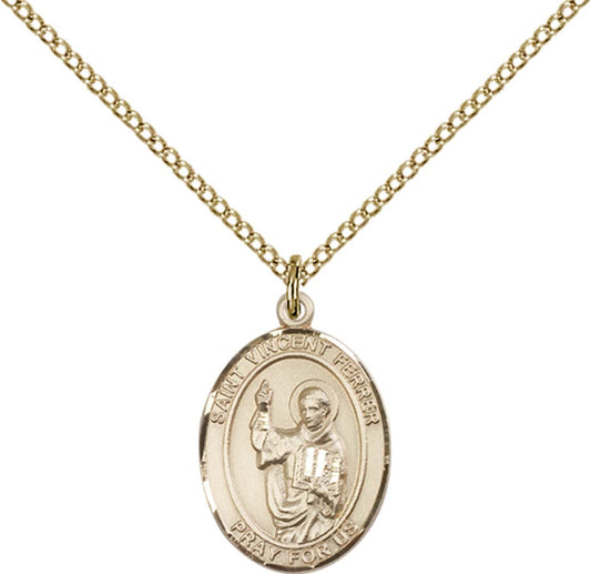 14kt Gold Filled St. Vincent Ferrer Pendant with 18 inch Gold Filled Light Curb Chain - Medium