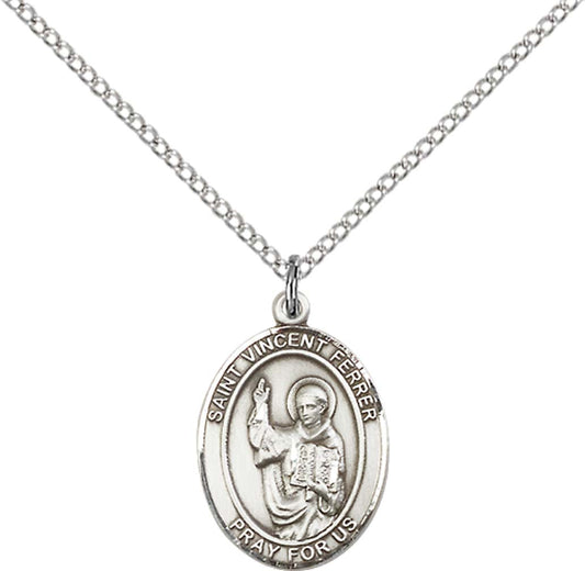 Sterling Silver St. Vincent Ferrer Pendant with 18 inch Sterling Silver Light Curb Chain - Medium