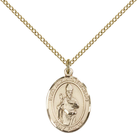 14kt Gold Filled St. Augustine of Hippo Pendant with 18 inch Gold Filled Light Curb Chain - Medium