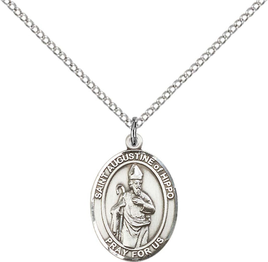 Sterling Silver St. Augustine of Hippo Pendant with 18 inch Sterling Silver Light Curb Chain - Medium