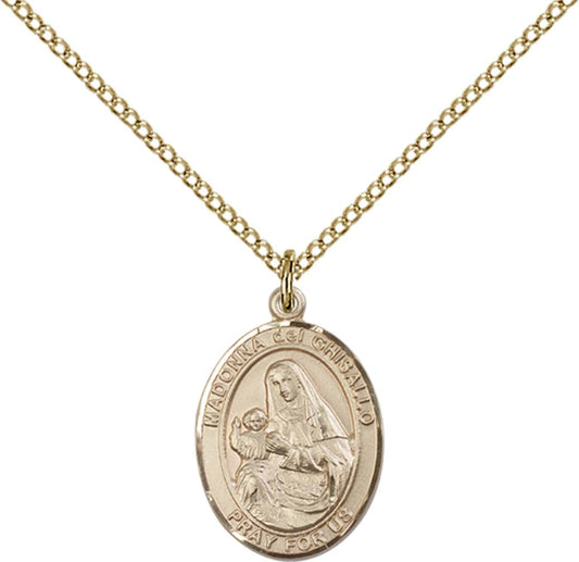 14kt Gold Filled St. Madonna Del Ghisallo Pendant with 18 inch Gold Filled Light Curb Chain - Medium