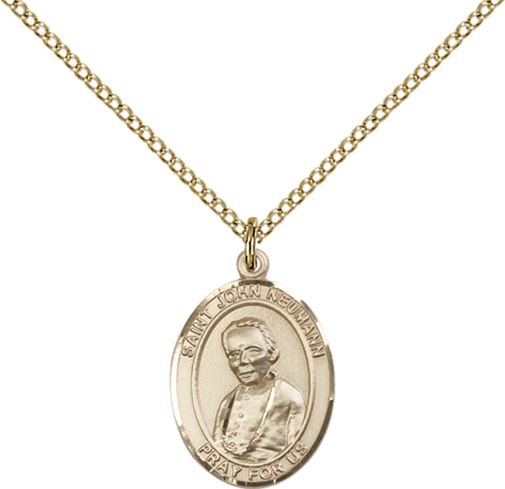 14kt Gold Filled St. John Neumann Pendant with 18 inch Gold Filled Light Curb Chain - Medium