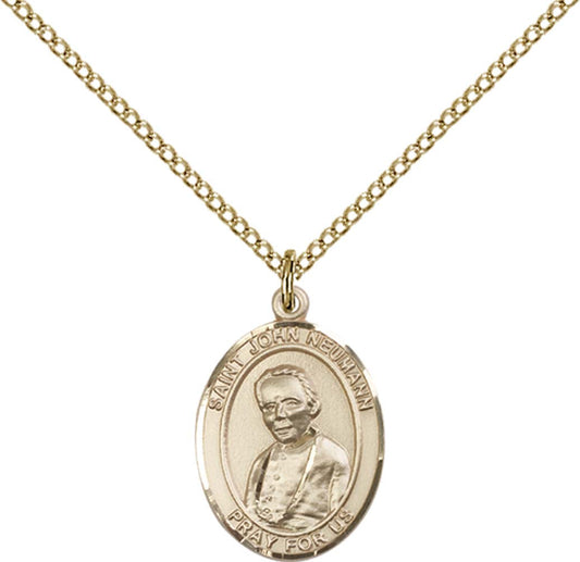 14kt Gold Filled St. John Neumann Pendant with 18 inch Gold Filled Light Curb Chain - Medium