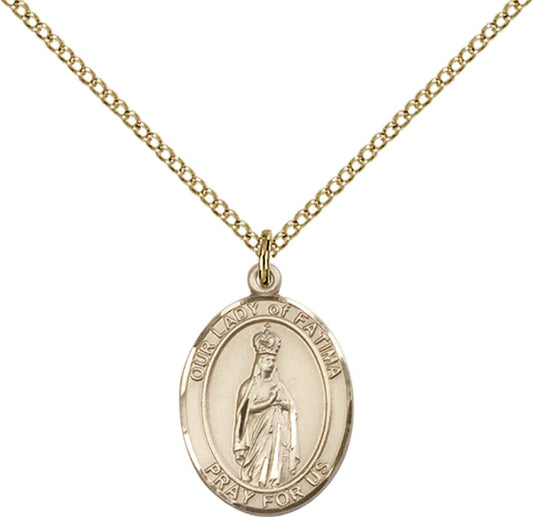 14kt Gold Filled O/L of Fatima Pendant with 18 inch Gold Filled Light Curb Chain - Medium