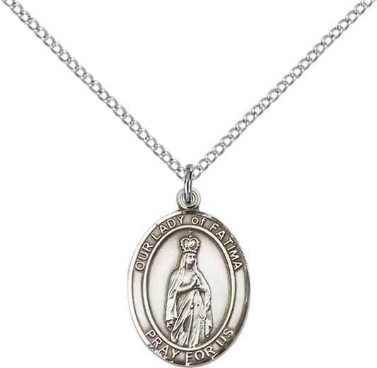 Sterling Silver O/L of Fatima Pendant with 18 inch Sterling Silver Light Curb Chain - Medium