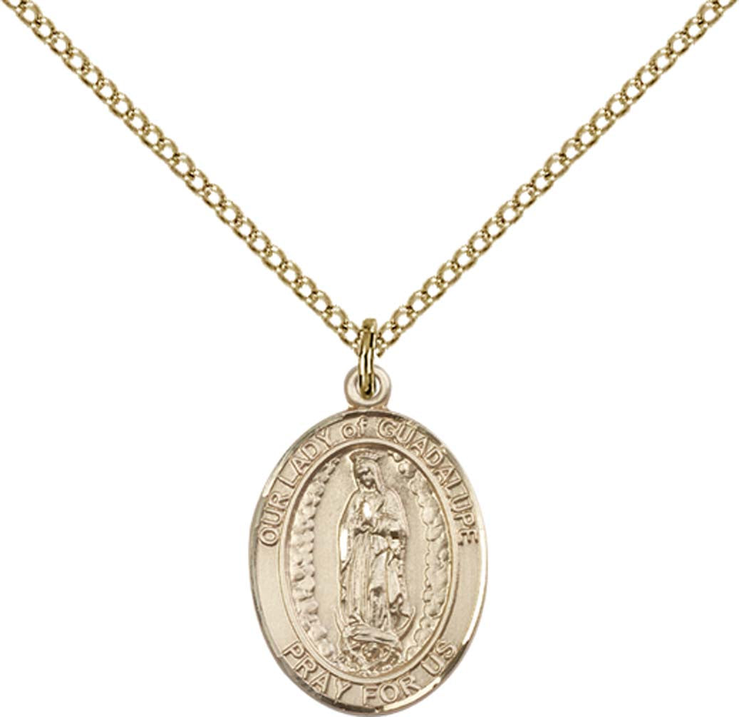 14kt Gold Filled O/L of Guadalupe Pendant with 18 inch Gold Filled Light Curb Chain