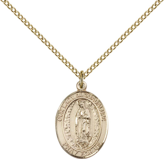 14kt Gold Filled O/L of Guadalupe Pendant with 18 inch Gold Filled Light Curb Chain