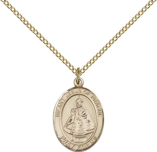 14kt Gold Filled Infant of Prague Pendant with 18 inch Gold Filled Light Curb Chain - Medium