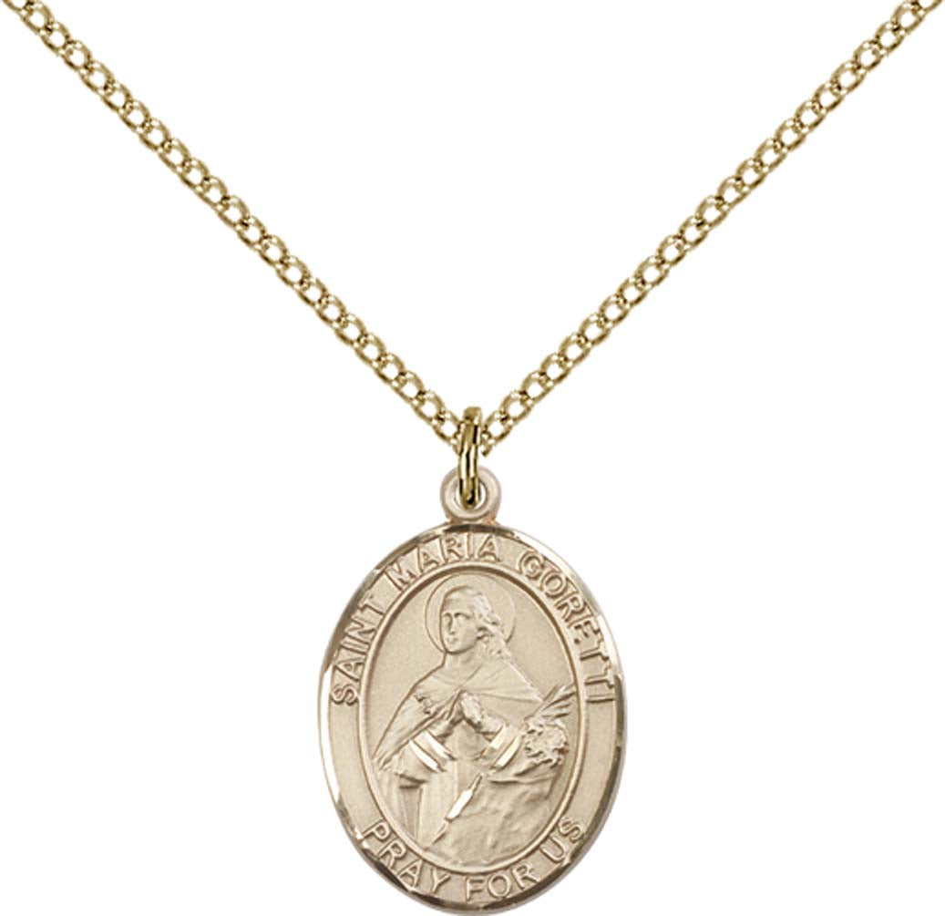 14kt Gold Filled St. Maria Goretti Pendant with 18 inch Gold Filled Light Curb Chain - Medium