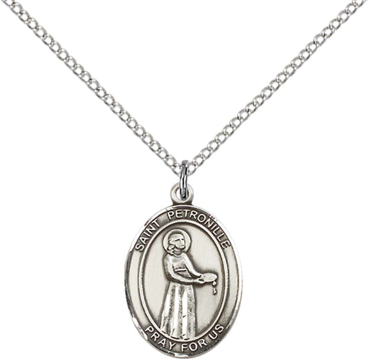 Sterling Silver St. Petronille Pendant with 18 inch Sterling Silver Light Curb Chain - Medium