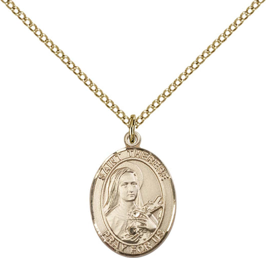 14kt Gold Filled St. Therese of Lisieux Pendant with 18 inch Gold Filled Light Curb Chain - Medium