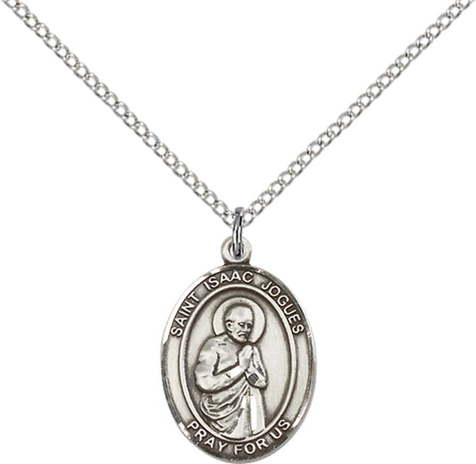 Sterling Silver St. Isaac Jogues Pendant with 18 inch Sterling Silver Light Curb Chain - Medium