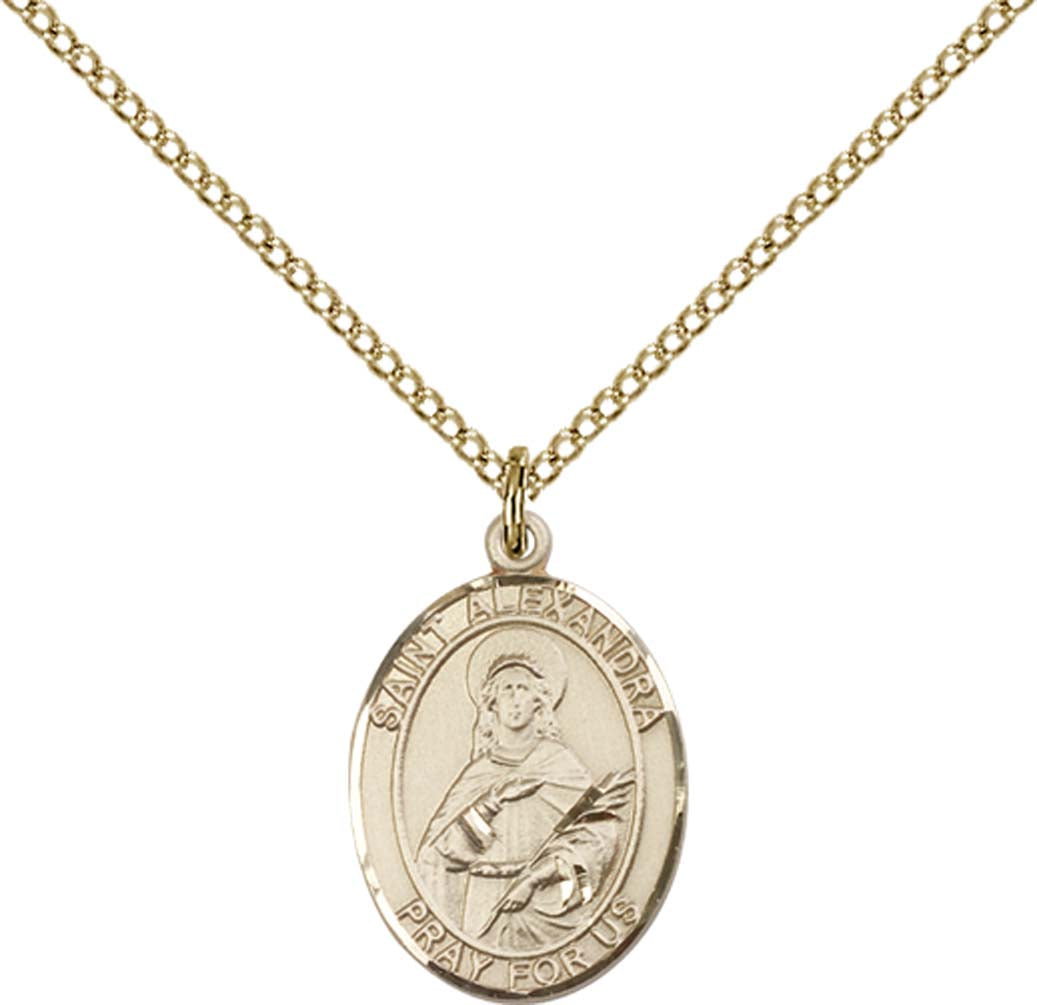 14kt Gold Filled St. Alexandra Pendant with 18 inch Gold Filled Light Curb Chain - Medium