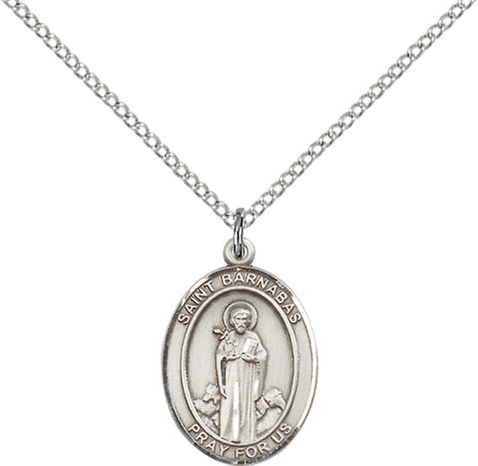 Sterling Silver St. Barnabas Pendant with 18 inch Sterling Silver Light Curb Chain - Medium