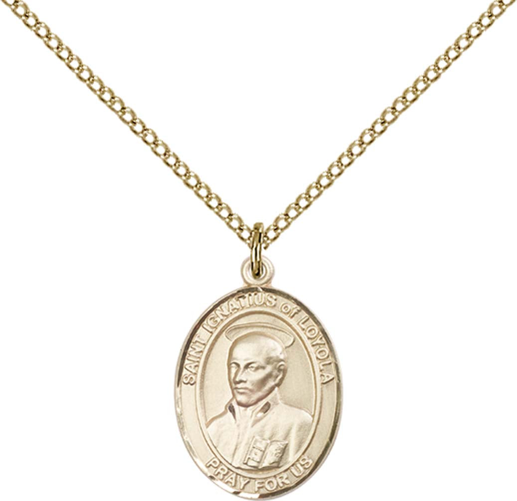14kt Gold Filled St. Ignatius of Loyola Pendant with 18 inch Gold Filled Light Curb Chain - Medium