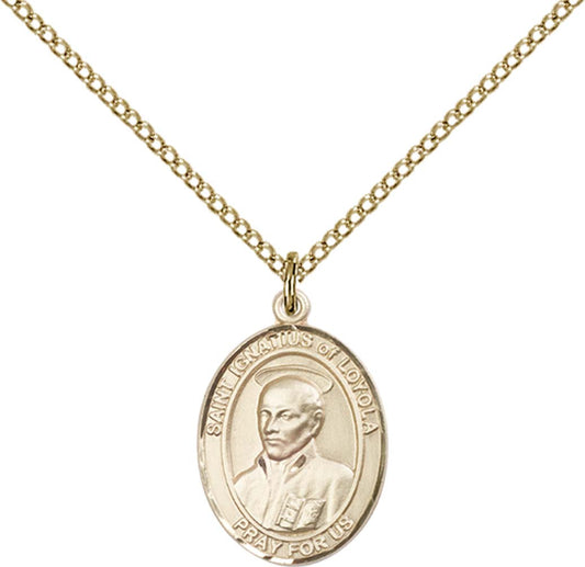 14kt Gold Filled St. Ignatius of Loyola Pendant with 18 inch Gold Filled Light Curb Chain - Medium