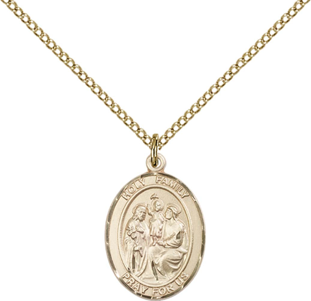 14kt Gold Filled Holy Family Pendant with 18 inch Gold Filled Light Curb Chain - Medium