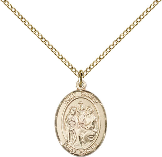 14kt Gold Filled Holy Family Pendant with 18 inch Gold Filled Light Curb Chain - Medium