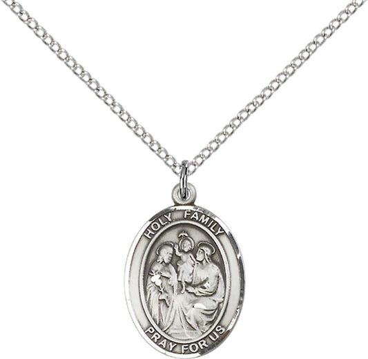 Sterling Silver Holy Family Pendant with 18 inch Sterling Silver Light Curb Chain - Medium