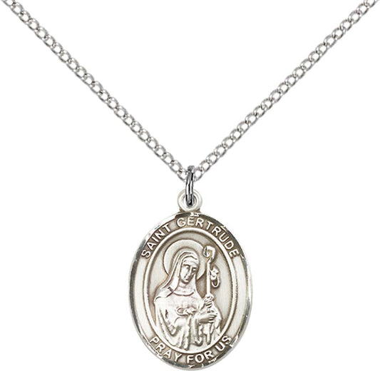 Sterling Silver St. Gertrude of Nivelles Pendant with 18 inch Sterling Silver Light Curb Chain - Medium