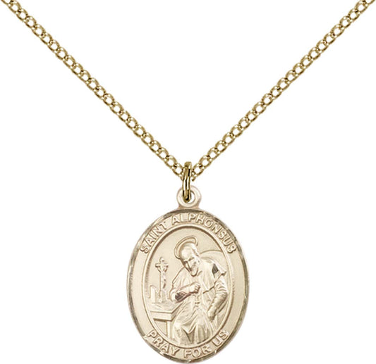 14kt Gold Filled St. Alphonsus Pendant with 18 inch Gold Filled Light Curb Chain - Medium