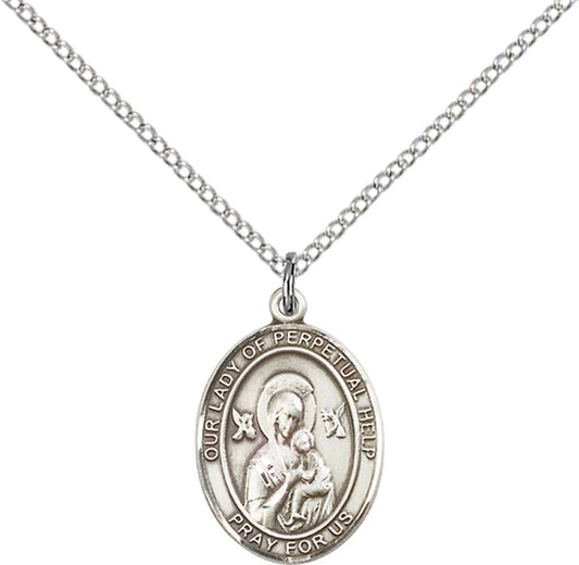 Sterling Silver O/L of Perpetual Help Pendant with 18 inch Sterling Silver Light Curb Chain - Medium