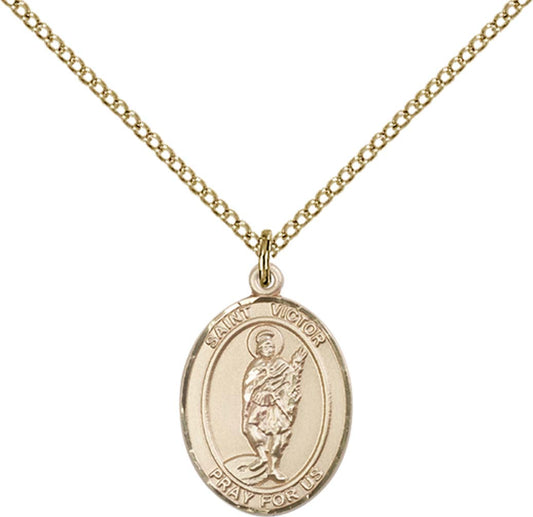 14kt Gold Filled St. Victor of Marseilles Pendant with 18 inch Gold Filled Light Curb Chain - Medium