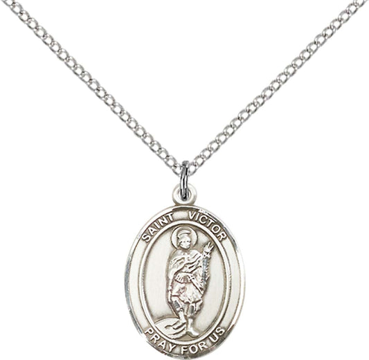 Sterling Silver St. Victor of Marseilles Pendant with 18 inch Sterling Silver Light Curb Chain - Medium