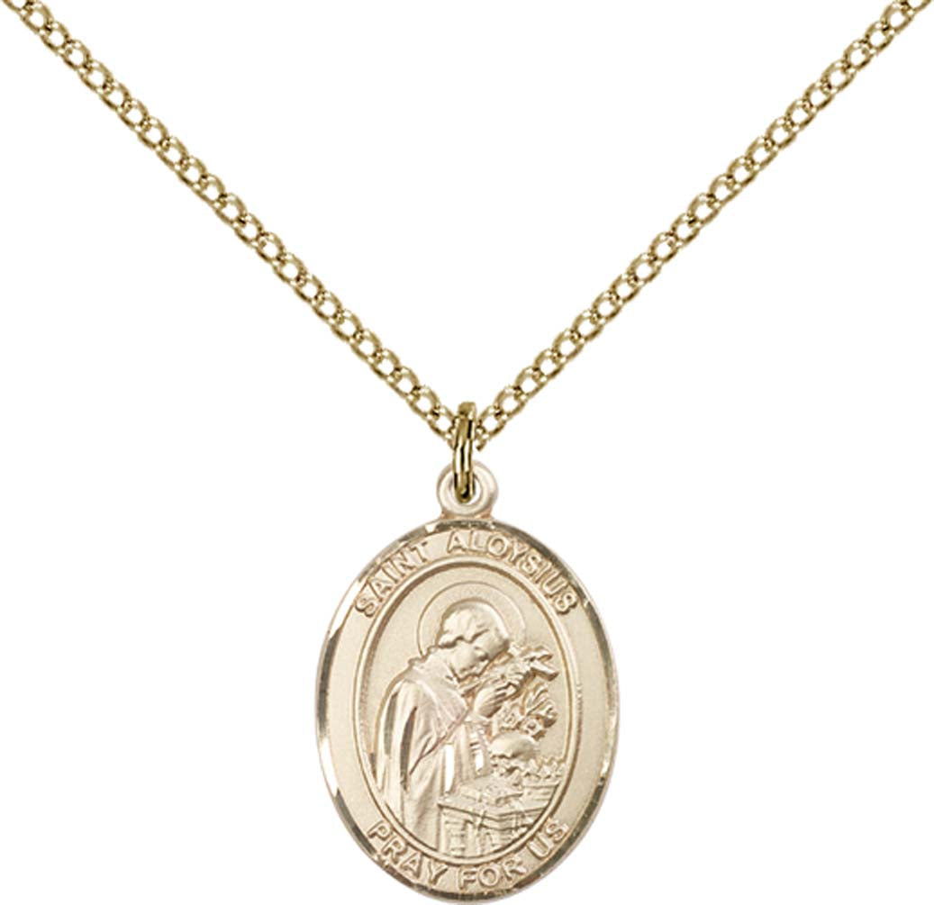 14kt Gold Filled St. Aloysius Gonzaga Pendant with 18 inch Gold Filled Light Curb Chain - Medium